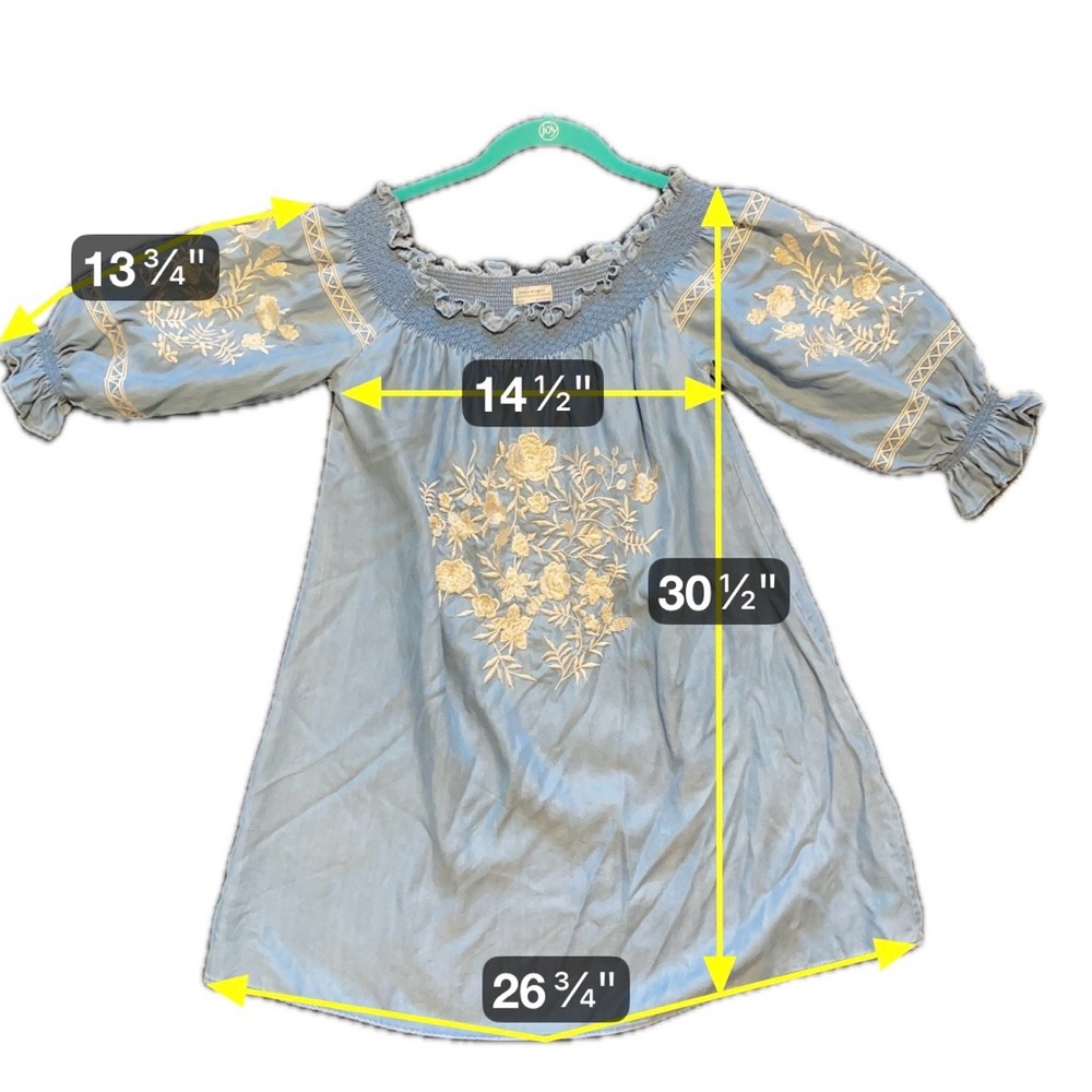 Zara Bardot Embroidered Boho Mini Dress Blue Off Shoulder Western Coastal Medium - Picture 5 of 7